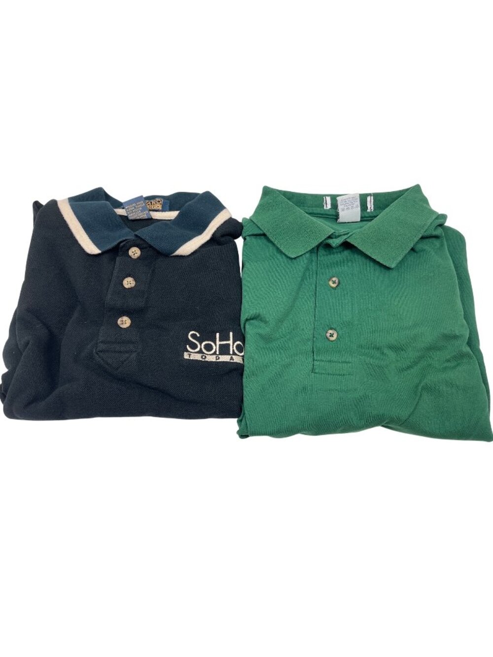 Harvard Square Mens Polo Shirts M Egyptian Cotton Green & Navy Blue Set Of 2